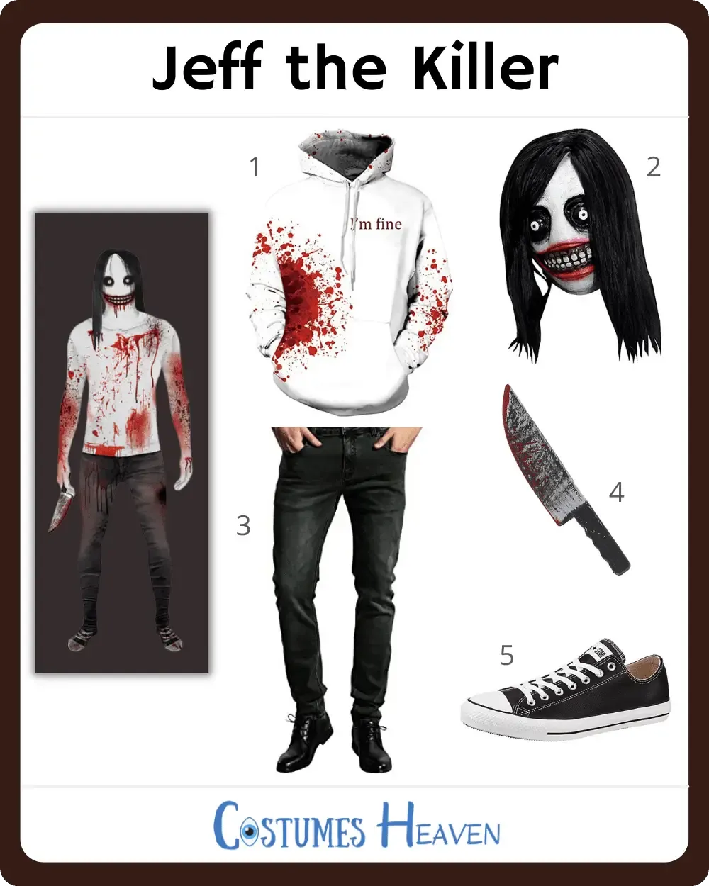 Amperio Catástrofe monstruo DIY Ideas de disfraces de Jeff The Killer [2023] para cosplay y Halloween